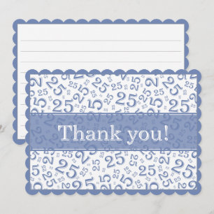 25 "Thank you!" Blue /White Number Pattern  Thank You Card