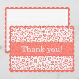 25 "Thank you!" Coral/White Number Pattern  Thank You Card