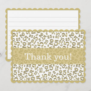 25 "Thank you!" Gold/White Number Pattern Thank You Card