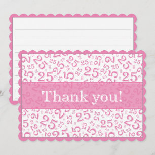 25 "Thank you!" Pink/White Number Pattern  Thank You Card