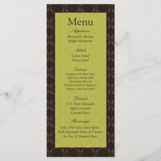 25 Vintage Brown/Green Wedding Menu (Front)