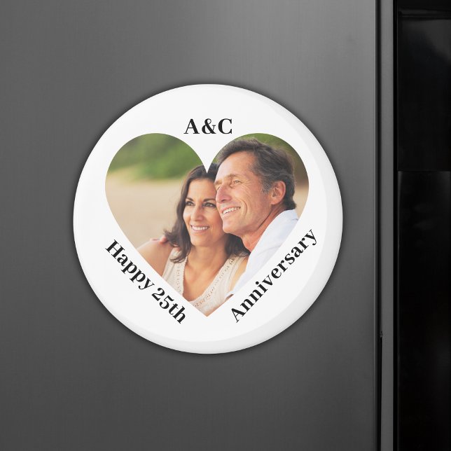 25 Wedding Anniversary Couple Keepsake Heart Photo Magnet (25 Wedding Anniversary Couple Keepsake Heart Photo Magnet.)