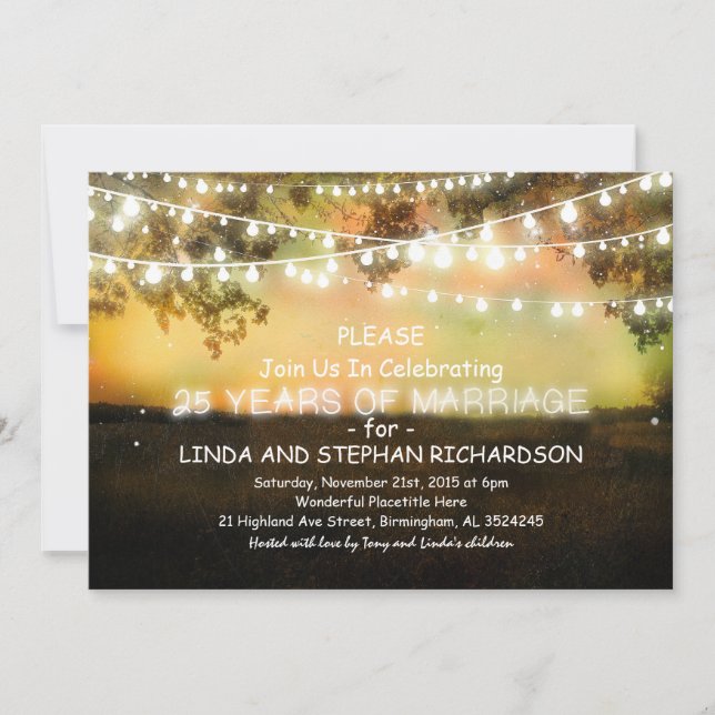 25 wedding anniversary invitations - string lights (Front)