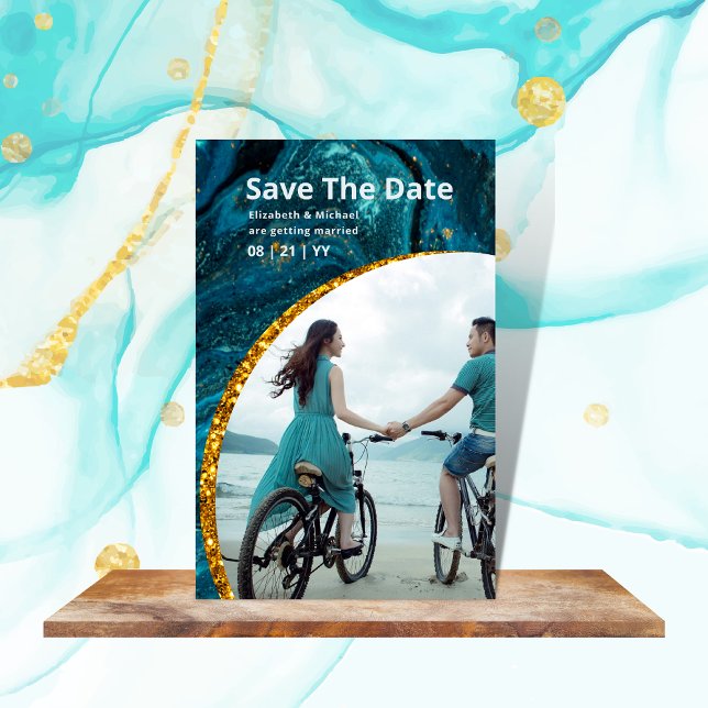 25 X magnetic Agate Gold PHOTO Wedding SAVE DATES Magnetic Business Card (Creator Uploaded)