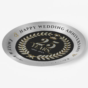 25 year Anniversary Gold and white diamonds Paper Plate