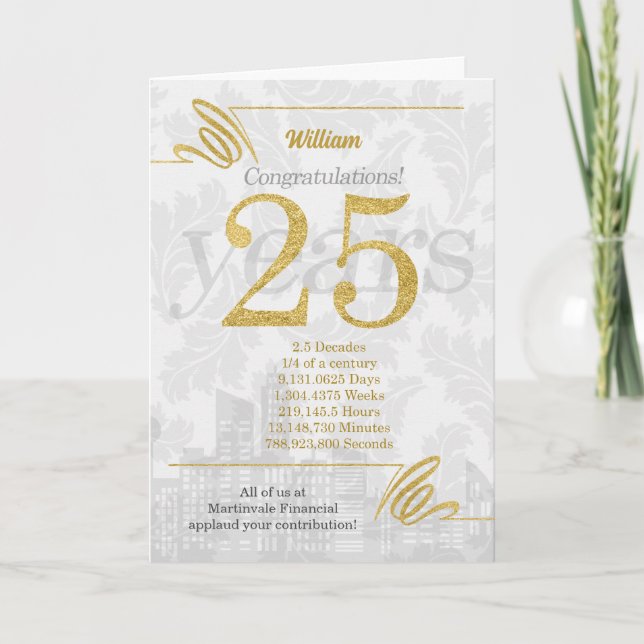 25 Year Employee Anniversary Business Elegance Holiday Card (Front)