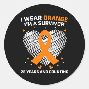 25 Year Leukaemia Survivor Gifts Orange Cancer Fre Classic Round Sticker