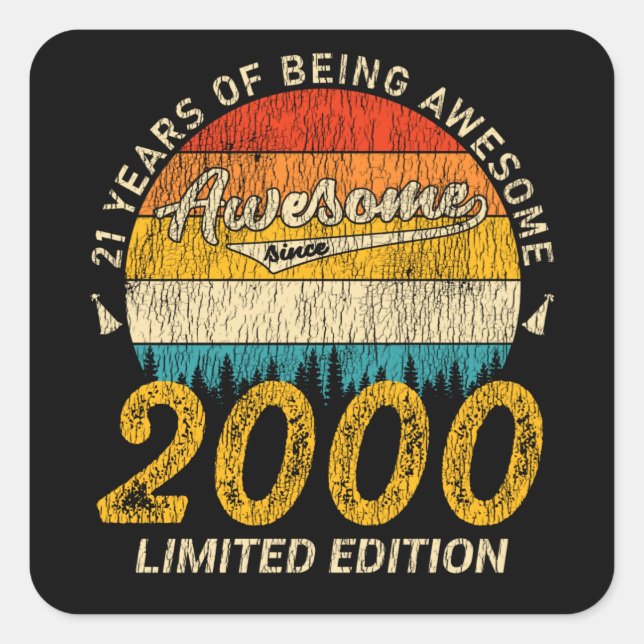 25 Year Old 2000 Retro Awesome 25th Birthday Gift Square Sticker (Front)