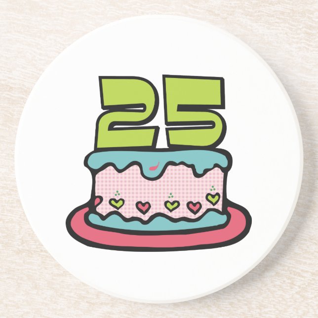 25 Year Old Birthday Cake Coaster (Front)