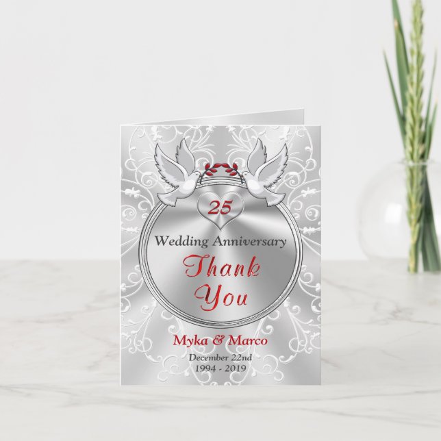 25 year Wedding Anniversary Thank You Note Cards (Front)