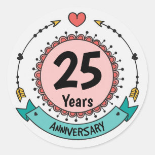 25 Years Anniversary with Hearts and Arrows Classic Round Sticker