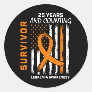 25 Years Cancer Orange Leukaemia Survivor Aamerica Classic Round Sticker