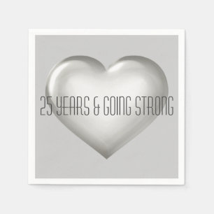 25 Years & Going Strong Silver Heart Anniversary Napkin