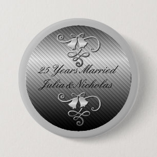 25 Years Married Silver Personalised Button