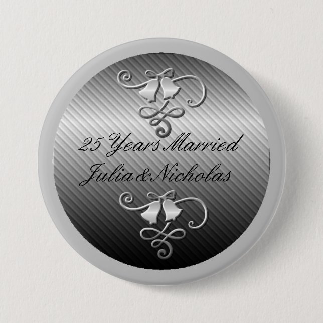 25 Years Married Silver Personalised Button (Front)