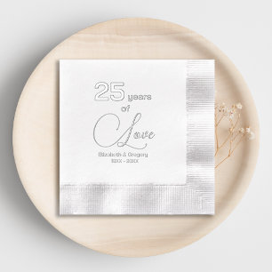 25 Years of Love 25th Silver Wedding Anniversary Foil Napkins