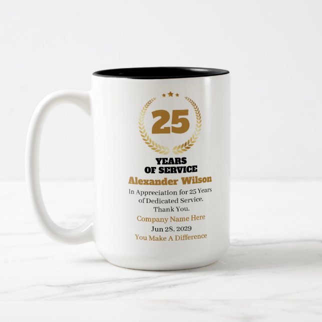 25 Years of Service Employee Appreciation – Custom Two-Tone Coffee Mug (Left)