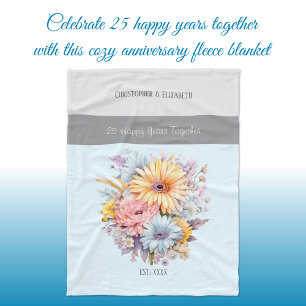 25 years silver anniversary flowers blue fleece blanket