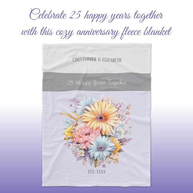 25 years silver anniversary flowers purple fleece blanket (Creator Uploaded)