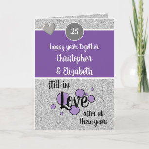 25 years silver anniversary happy years purple card