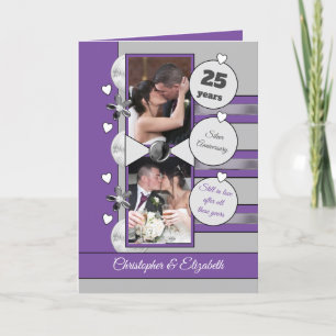 25 years silver anniversary purple and gray photo card
