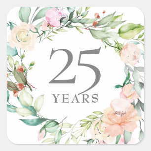 25 Years Silver Wedding Anniversary Roses Floral  Square Sticker