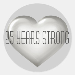 25 Years Strong silver heart 25th anniversary Classic Round Sticker