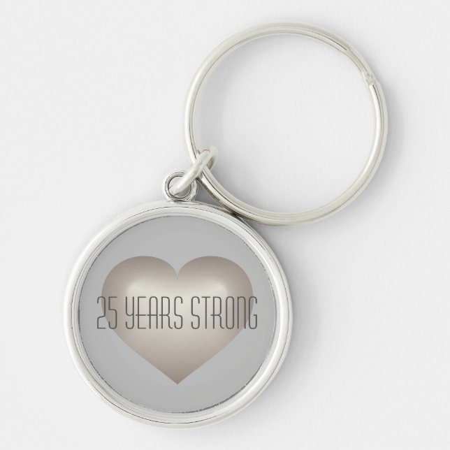 25 Years Strong Silver Heart Key Ring (Front)