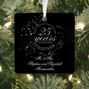 25 Years Together Silver Wedding Anniversary Black Metal Tree Decoration