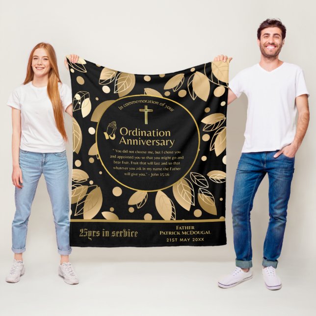 25th 50th ANY Priest Ordination Anniversary Gift Fleece Blanket (In Situ)