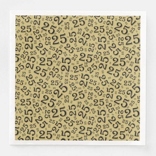 25th Age Random Number Pattern Gold/Black Napkin (Front)