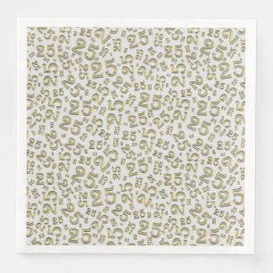 25th Age Random Number Pattern Gold/White Napkin