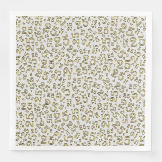 25th Age Random Number Pattern Gold/White Napkin (Front)