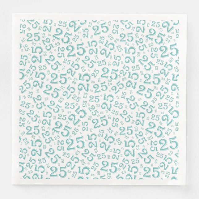 25th Age Random Number Pattern Teal/White Napkin (Front)