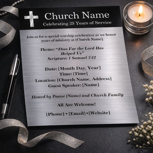 25th Anniversary Black Silver Church Invitation Flyer (Creator Uploaded)