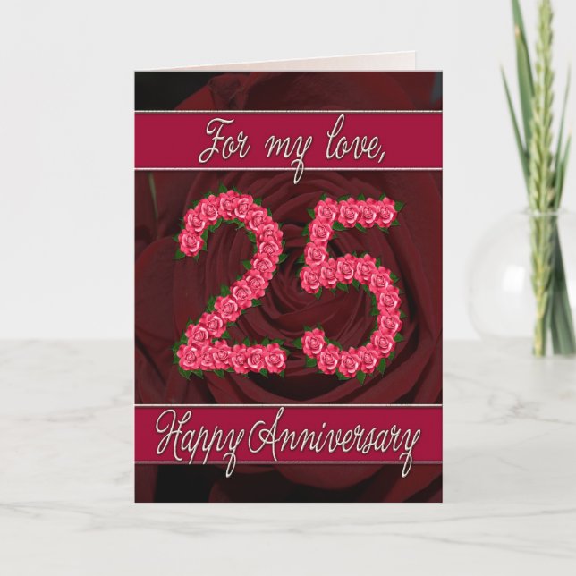 25th anniversary card with roses and leaves (Front)
