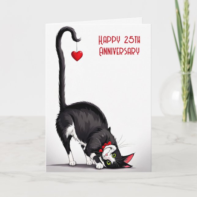 25th Anniversary Cat With Red Heart Card (Front)
