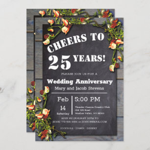 25th Anniversary Chalkboard Floral Border Invitation