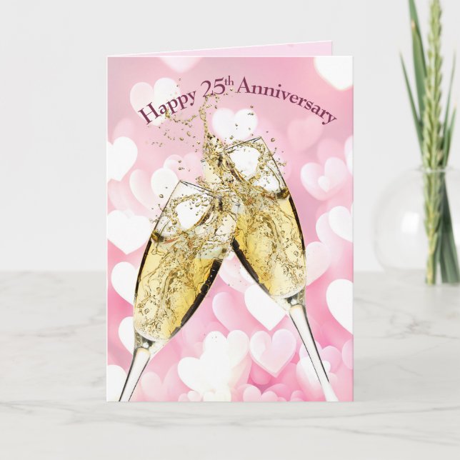 25th Anniversary Champagne Toast On Hearts Card (Front)