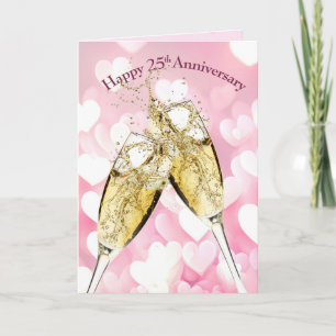 25th Anniversary Champagne Toast On Hearts Card