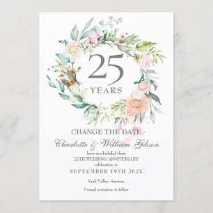 25th Anniversary Change the Date Roses Floral  Invitation