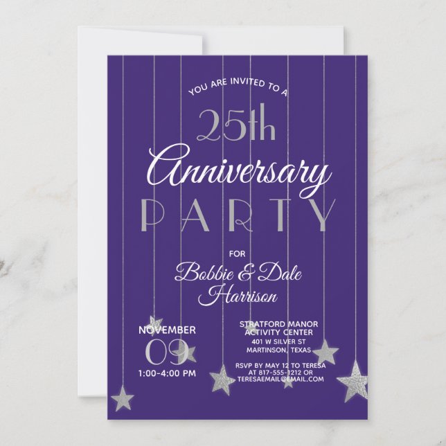 25th Anniversary Custom Event Purple Silver Party Invitation (Front)
