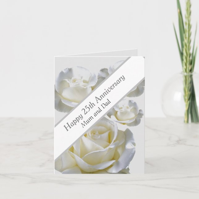 25th Anniversary editable Silver Rose  Card (Front)