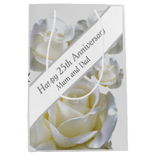 25th Anniversary editable Silver Rose Medium Gift Bag