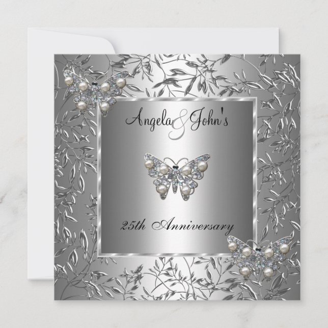 25th Anniversary Elegant Silver Floral Butterfly (Front)