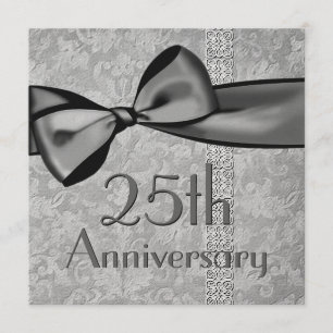 25th Anniversary Faux Satin Bow Metallic Paper Invitation
