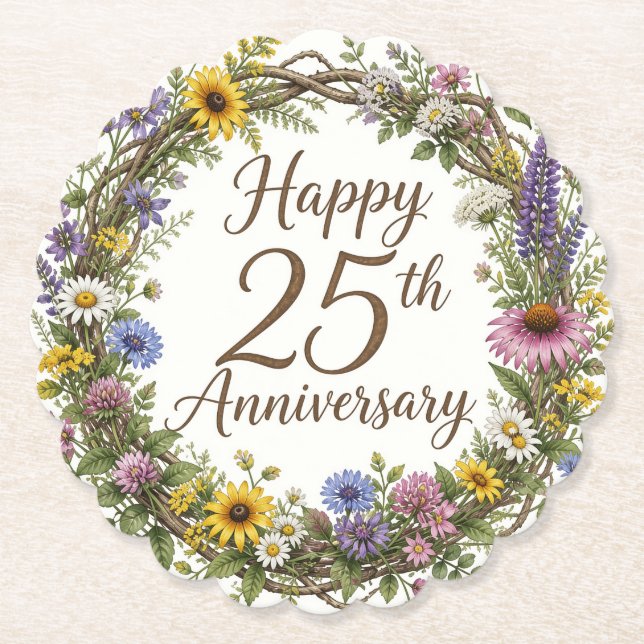25th Anniversary Floral Paper Coaster (Front)