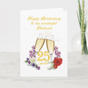 25th Anniversary for Husband with Champagne Card
