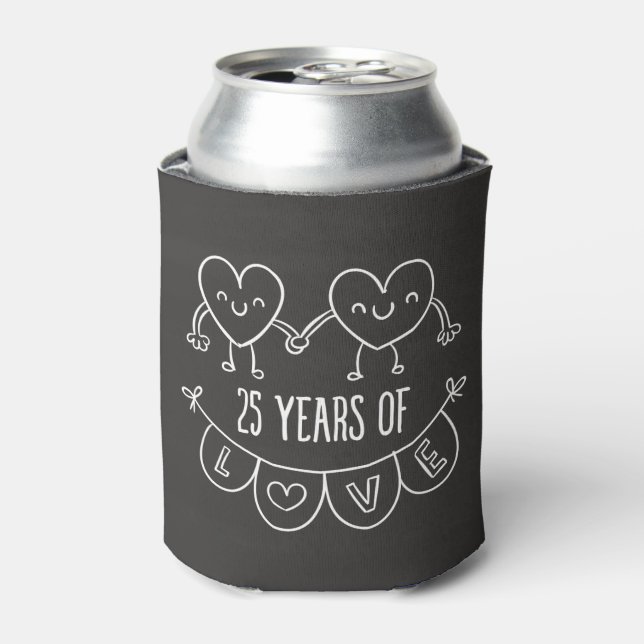 25th Anniversary Gift Chalk Hearts Can Cooler (Can Front)