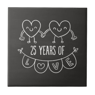 25th Anniversary Gift Chalk Hearts Ceramic Tile